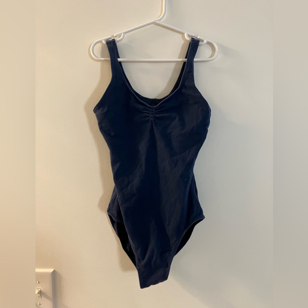 Navy Cotton Pinch Front/Back Tank Leotard Size Adult Small